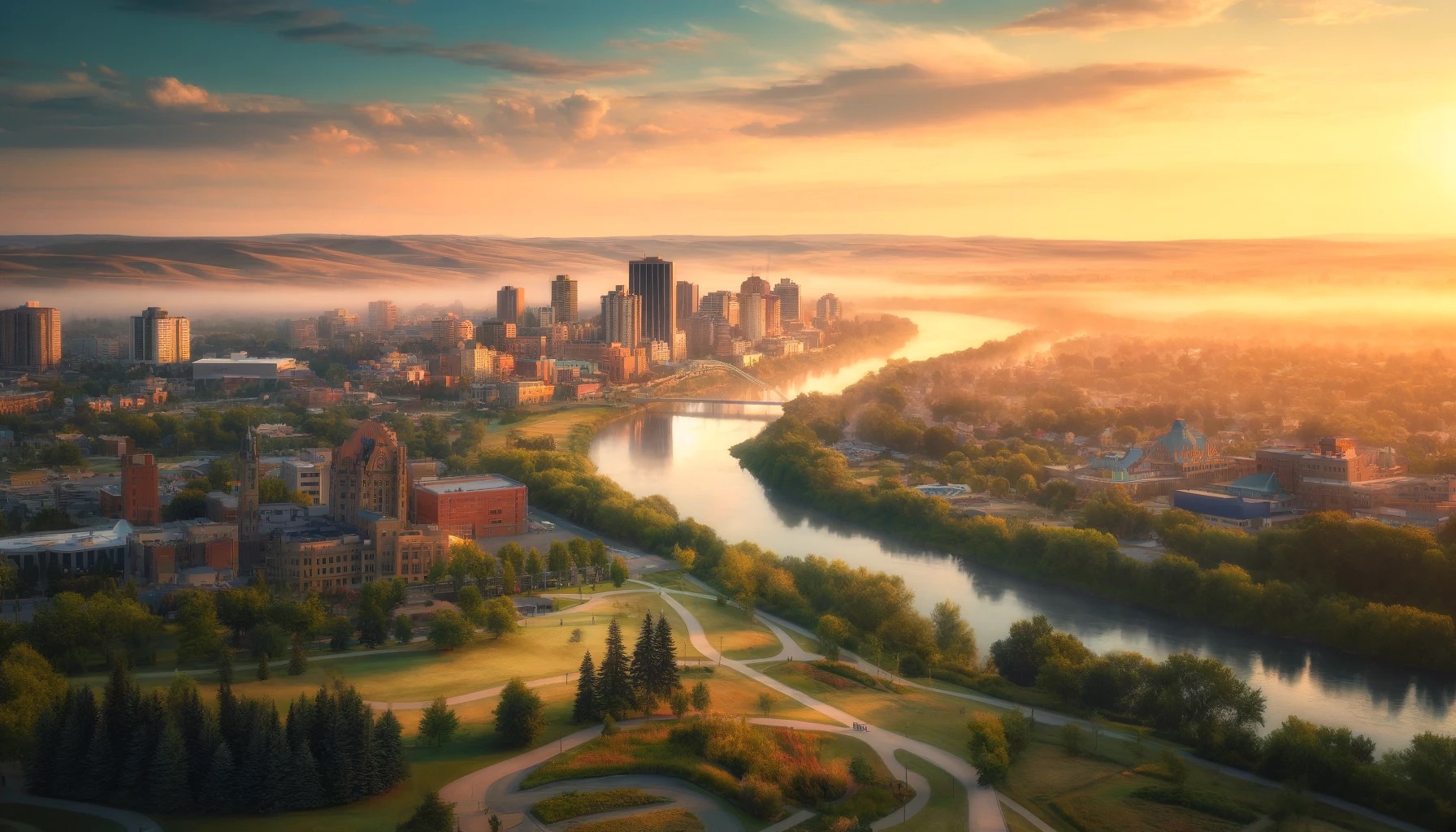 Red Deer Rehab skyline featuring the Red Deer River